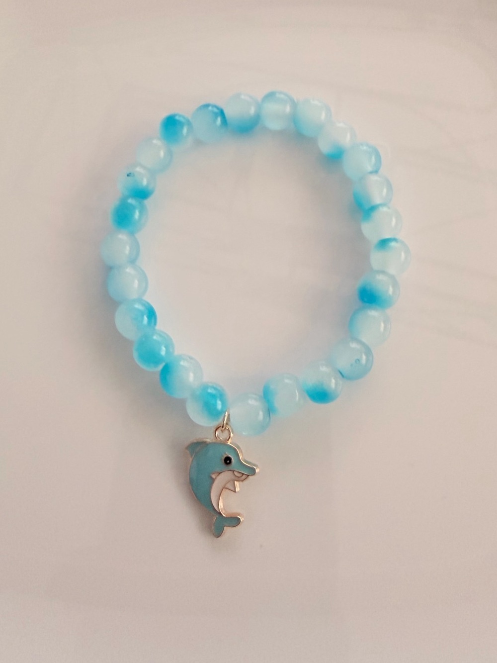 Light Blue Beaded Dolphin Charm Bracelet